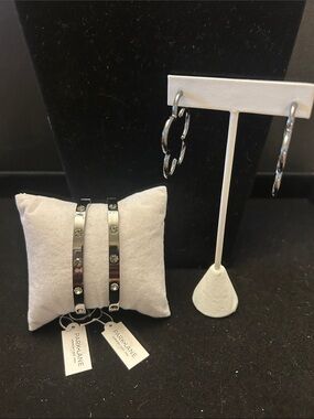 Park Lane Hematite Crystal Accent Bangle Bracelet & Hematite Hoop Earrings